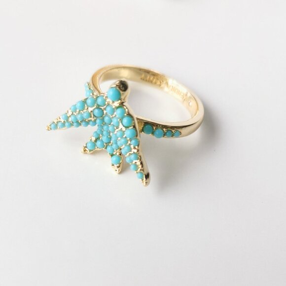 Kendra Scott Melody Bird Gold Teal Crystal Cocktail Ring Size 7 - Picture 2 of 4